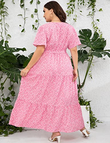 Image of ShopWonder Womens Plus Size V Neck Wrap Maxi Dress High Waist Ruffle Summer Casual Dress with Belt