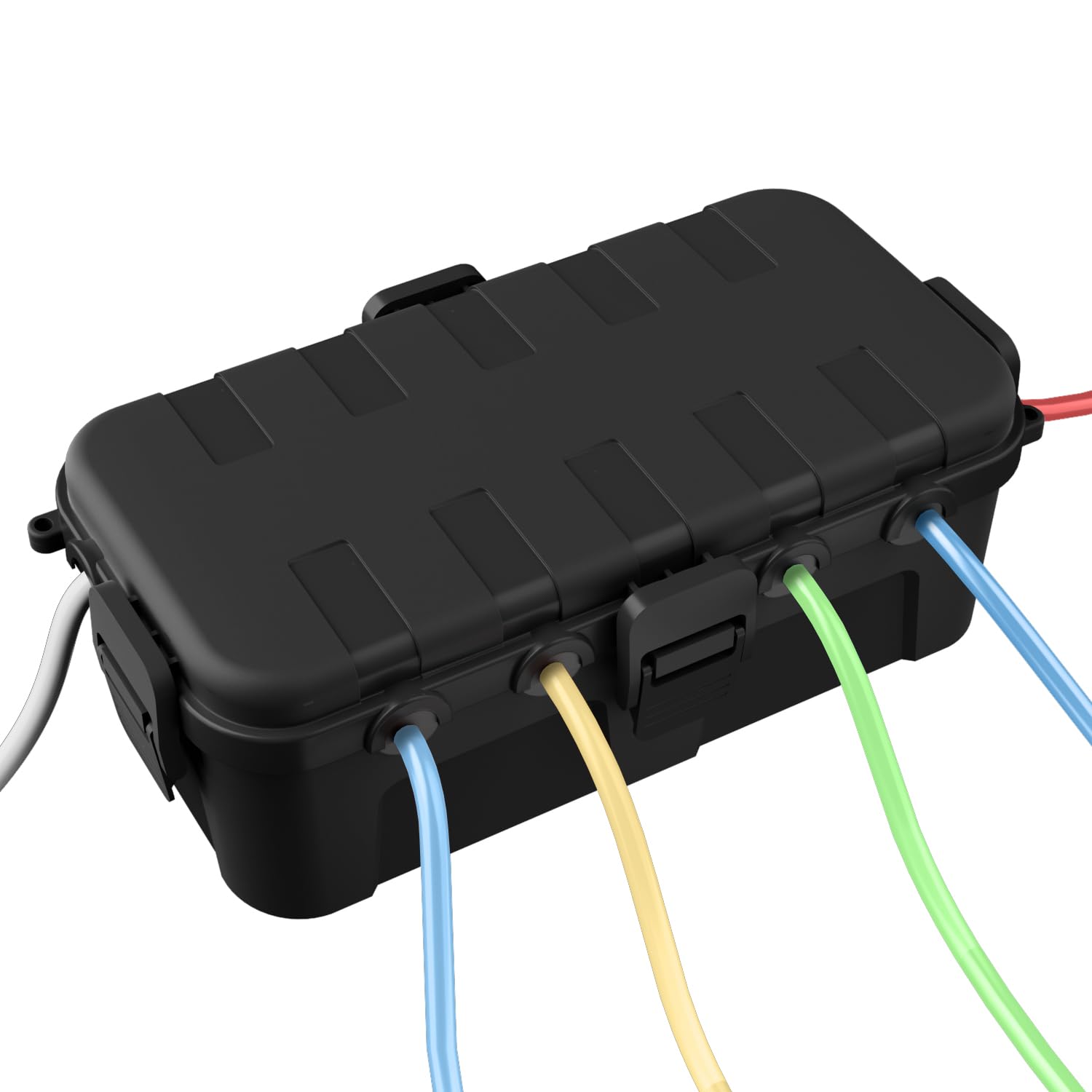 QUOBAS Outdoor Waterproof Electrical Box with 6 Cable Ports, IP54 Weatherproof Heavy-Duty Extension Cord Cover for Power Strips, Garden Power Tools, Holiday Lights, Black
