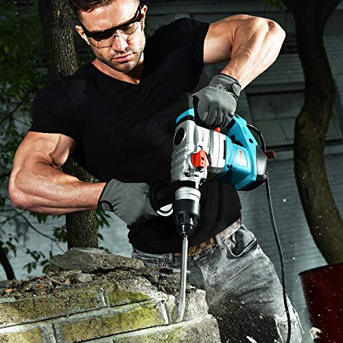 ENEACRO 1-1/4 Inch SDS-Plus 13 Amp Heavy Duty Rotary Hammer Drill, Safety Clutch 4 Functions with Vibration Control Including Grease, Chisels and Drill Bits with Case