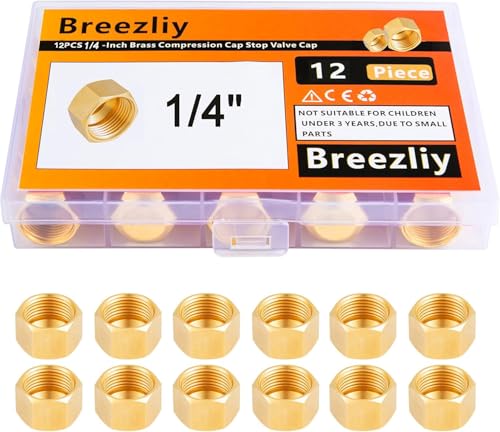 Breezliy 12PCS 1/4-Inch Brass Compression Cap Stop Valve Cap,Brass Compression Fitting