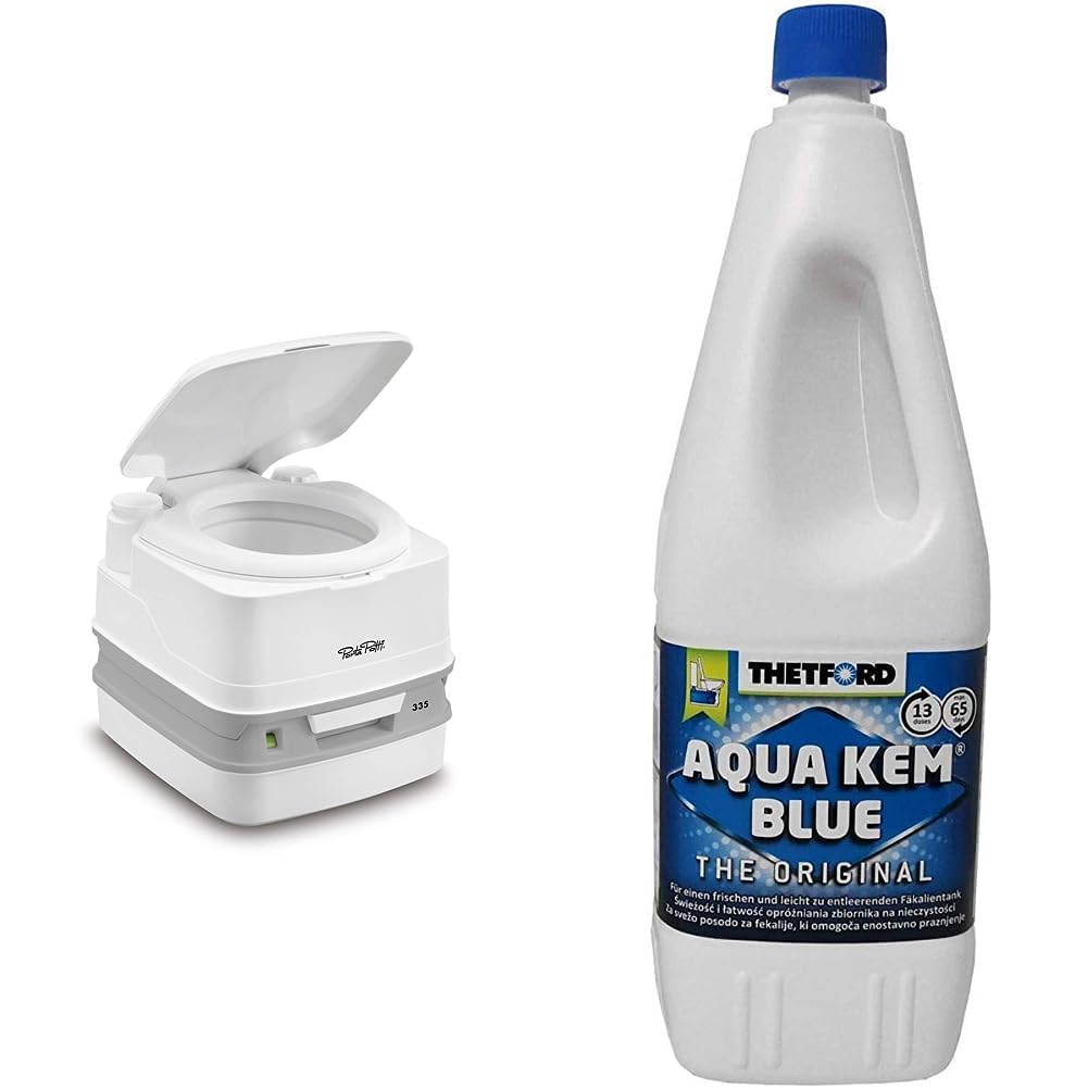 Thetford 92828 Porta Potti 335 Qube Tragbare Toiletten, weiß 313 x 342 x 382 mm & 30111 Aqua Kem Blue 2 Liter
