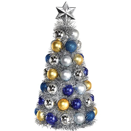 Stunning Chrismukkah Metallic Bulb Tree - 11.75"x 6.25", 1 Count - Tinsel & Plastic, Dazzling Interfaith Holiday Decor