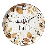 L'horloge murale Bonjour Automne Feuilles d'érable Thanksgiving Horloge décorative en bois crée une apparence élégante. Ajoutez une touche vintage à votre décoration d'intérieur avec cette horloge murale rustique en bois MDF. Très élégant et différent, attire facilement l'attention des autres.