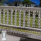 CERIAL Cortina Luces Navidad, 2 m x 1 m, funciona con pilas,cable verde, luces de jardín exteriores 8 modos de parpadeoLuces De Cortina De Ventana,Decoración Para La Navidad,impermeable (blanco)