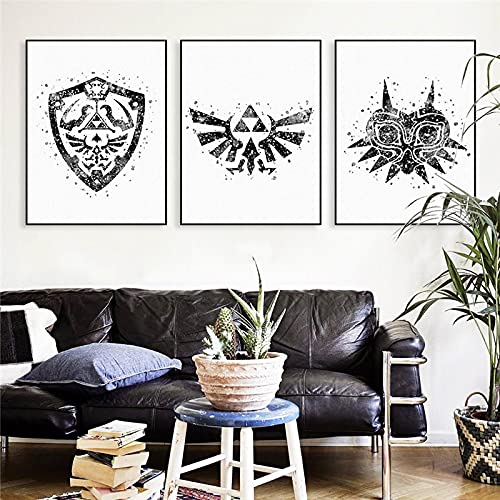 Art mural noir blanc pour grand salon moderne triptyque ethnique chic 70x100