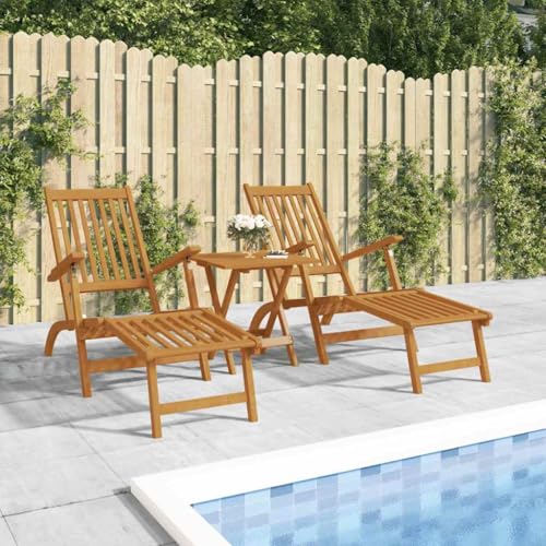 Wynira Tumbona de jardín con reposapiés de madera maciza de acacia, 2 unidades, plegable y ajustable con respaldo, tumbonas ergonómicas para jardín, balcón, terraza y zona de piscina