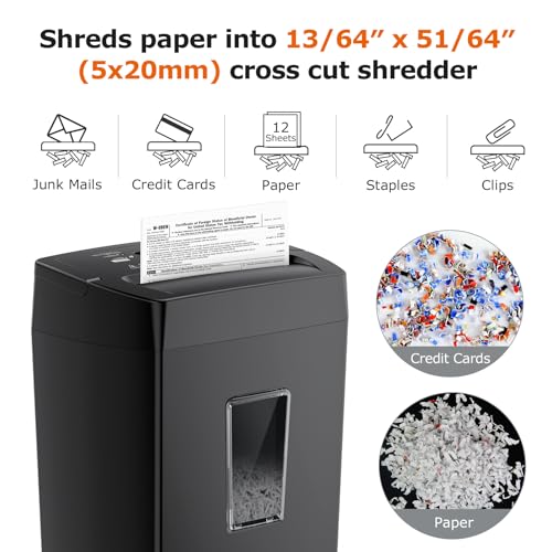 Bonsaii 12-Sheet Cross Cut Paper Shredder, 5.5 Gal Home Office Heavy Duty Shredder for Paper, Credit Card, Mail, Staples, with Transparent Window, High Security Level P-4 (C275-A) image 1