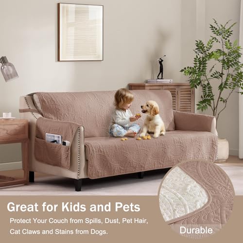 Image of Loveseat Covers for 2 Cushion Couch, Water-Repellent Slip Covers for Sofa, Machine Washable Love Seat Quilted Couch Covers, Pet Friendly Loveseat Slipcovers (Loveseat 48 inch, Dusty Pink)