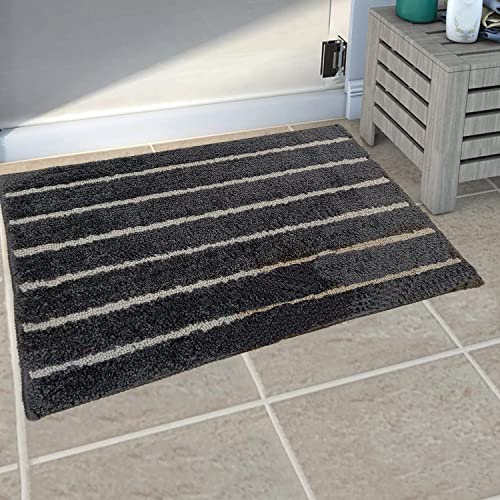 Image of Door Mats for Home | Door Mats for Home Entrance | Door Mat for Bathroom| Soft & Super Absorbent Mats for Shower | Washable, Non-Slip & Quick-Drying Mats (Pack of 2) (Black & White)