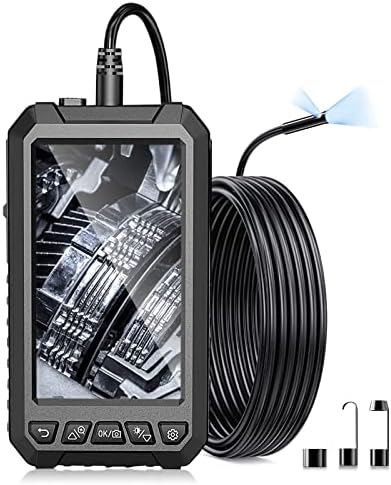 Dual Lens Borescope Endoscope Inspection Camera, with 8mm 1080P IP67 Waterproof Industrial Endoscope Camera 8 LED Lights, 5 Inch Screen, 16.5FT Snake Semi-Rigid Cable for Car Pipe Sewer Drain
