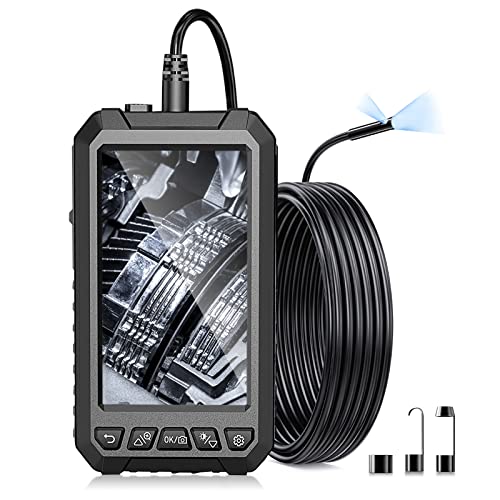 Dual Lens Borescope Endoscope Inspection Camera, With 8Mm 1080P Ip67 Waterproof Industrial Endoscope Camera 8 Led Lights, 5 Inch Screen, 16.5Ft Snake Semi-Rigid Cable For Car Pipe Sewer Drain #TOP2