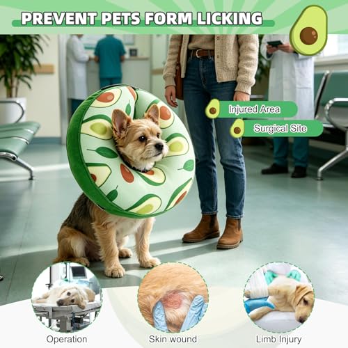 Image of KOOLTAIL Inflatable Dog Cone Collar, Soft Donut E Collar for Dogs After Surgery to Stop Licking Enhanced Alternative, Blow Up Pet Neck Pillow Recovery Adjustable Cone for Dog Cat,Avocado M