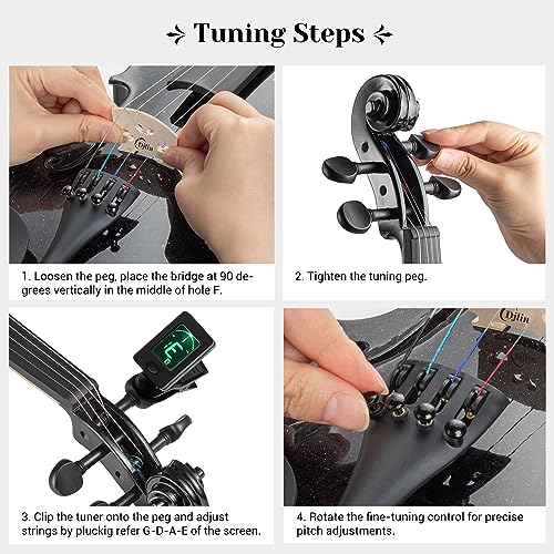 Djlin Violin for Beginners, Black Violin for Adult, Kids Violin Beginner, Fiddle Accessories Include Case, Violin Rosin, Violin Bow, Violin Strings, Violin Shoulder Rest, Violin Tuner