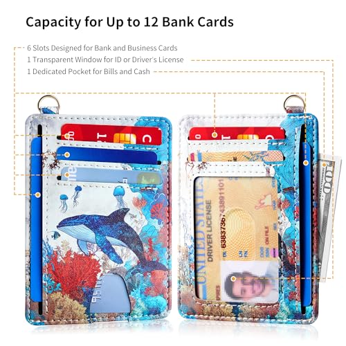 Image of Mayski Slim Wallet, Credit Card Holder for Women, Minimalist Front Pocket RFID Blocking Card Cases, Small Wallet Women Men(Whale)