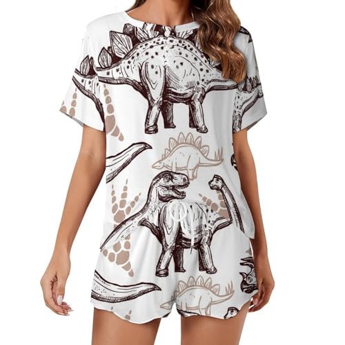 Pyjama dinosaure brun femme : vêtements de nuit légers pour vos soirées de détente