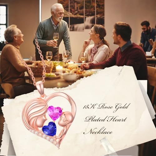 Birthday Gifts for Her Women Rose Gold Plated Mother Daughter Heart Pendant Necklace with 12 Months Mothers Day Gifts for Mom Birthstone Anniversarry Jewelry for Mom Wife Girlfriend3