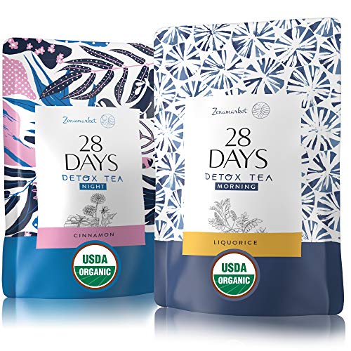 Detox Tea - 28 Days Detox Kit - Morning and Night - Cleanse, Eliminate Digestive Discomfort, Help with Weight Loss - Liquorice and Cinammon