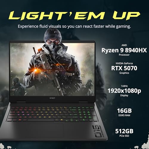Image of HP Omen 16 inch FHD 144Hz Gaming Laptop, AMD Ryzen 9 8940HX, 16GB DDR5, 512GB PCIe SSD, NVIDIA GeForce RTX 5070, RGB Backlit Keyboard, FHD Camera, Wi-Fi 6, Windows 11 Pro, Black, 1TB Docking Station Set