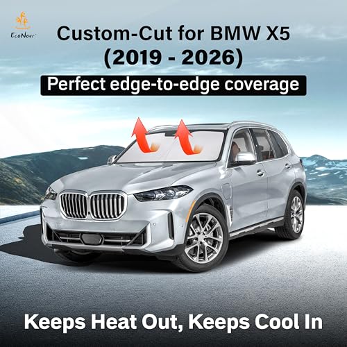Image of EcoNour Windshield Sunshade Compatible for BMW X5 2019-2024 2025 2026, Sun Visor for Front Windshield & Window Sun Shade Cover, UV Heat Blocker & Protector, Car Accessories