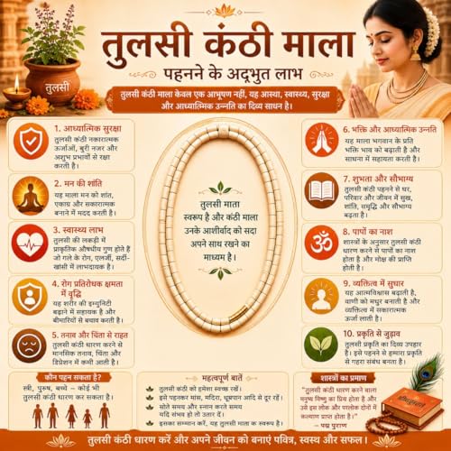 Image of Adults Unisex Pure Tulsi Kanthi Mala for Neck | Sacred Wooden Kanthi Chain for Men & Women | Spiritual Devotional Necklace | Available in 2 Round (32 inch) & 3 Round (48 inch) Variants