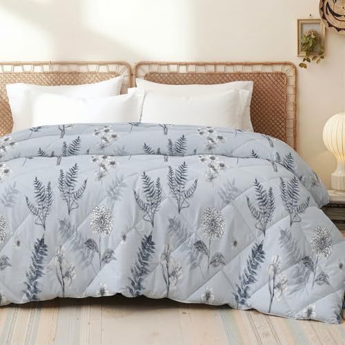 Image of AYKA Reversible AC Comforter 150 GSM Microfiber Summer Blanket Single Bed (60x90 Inches) | Eden Leaves Design Cooling Quilt for AC Room | Soft Breathable Duvet Green & Pink