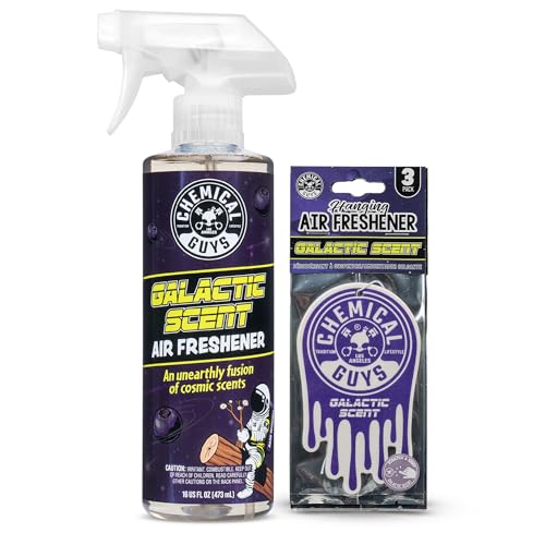Chemical Guys Galactic Scent Air Freshener and Odor Eliminator, 16 fl oz with 3 Pack of Hanging Air Fresheners (Great for Cars, Trucks, SUVs, RVs, Home, Office, Dorm Room & More) - HOL460