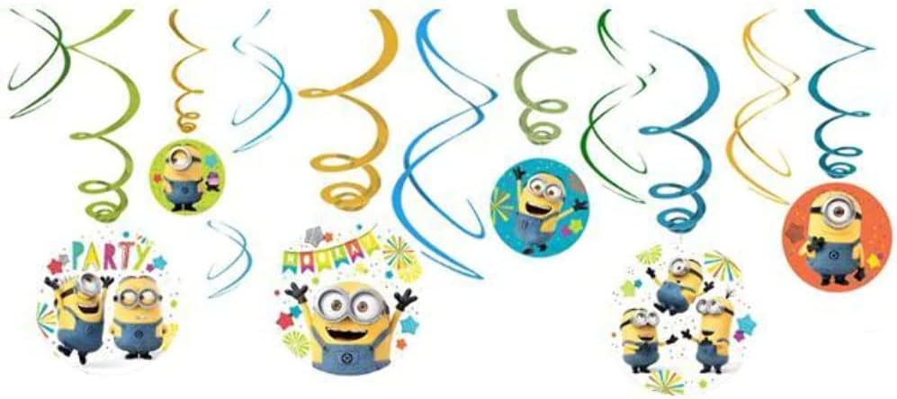 Amscan 671798 Despicable Me Multicolor Foil Swirl Party Decorations, 12 Ct. (5")
