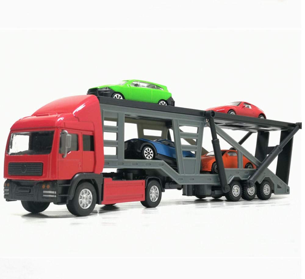 doudouTU 1:64 Alloy Diecast Double-Deck Car Transporter Flat Bed Trailer Truck Platform Vehicle Model Toys For Kids Gift, Toy Car Transporter