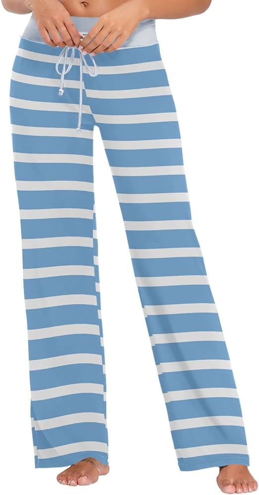 [LOW CLASSIC] / ☆ 24FW Lc FLUFFY SLEEP PANTS / BLUE STRIPE Women's Pajama Pants Simple Blue White Stripes Large Soft