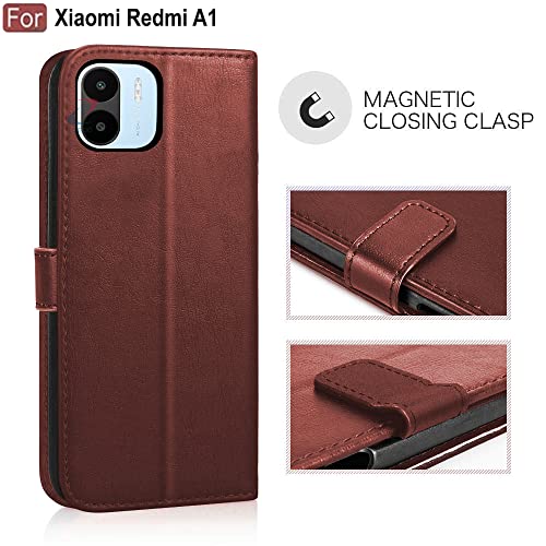 Image of CEDO Flip Cover for Redmi A1 / Redmi A2 (4G) | Leather Finish | Inside Pockets & Inbuilt Stand | Shockproof Wallet Style Magnetic Closure Back Case Flipcover (Brown)