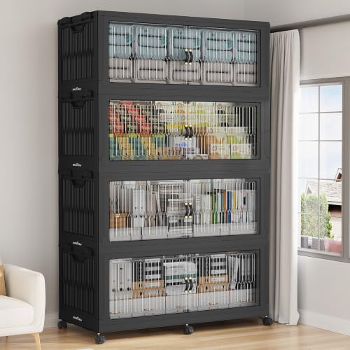 Image of BROVIEW 1360Qt Stackable Storage Bins with Lid for Home Dorm, 4Pack Black