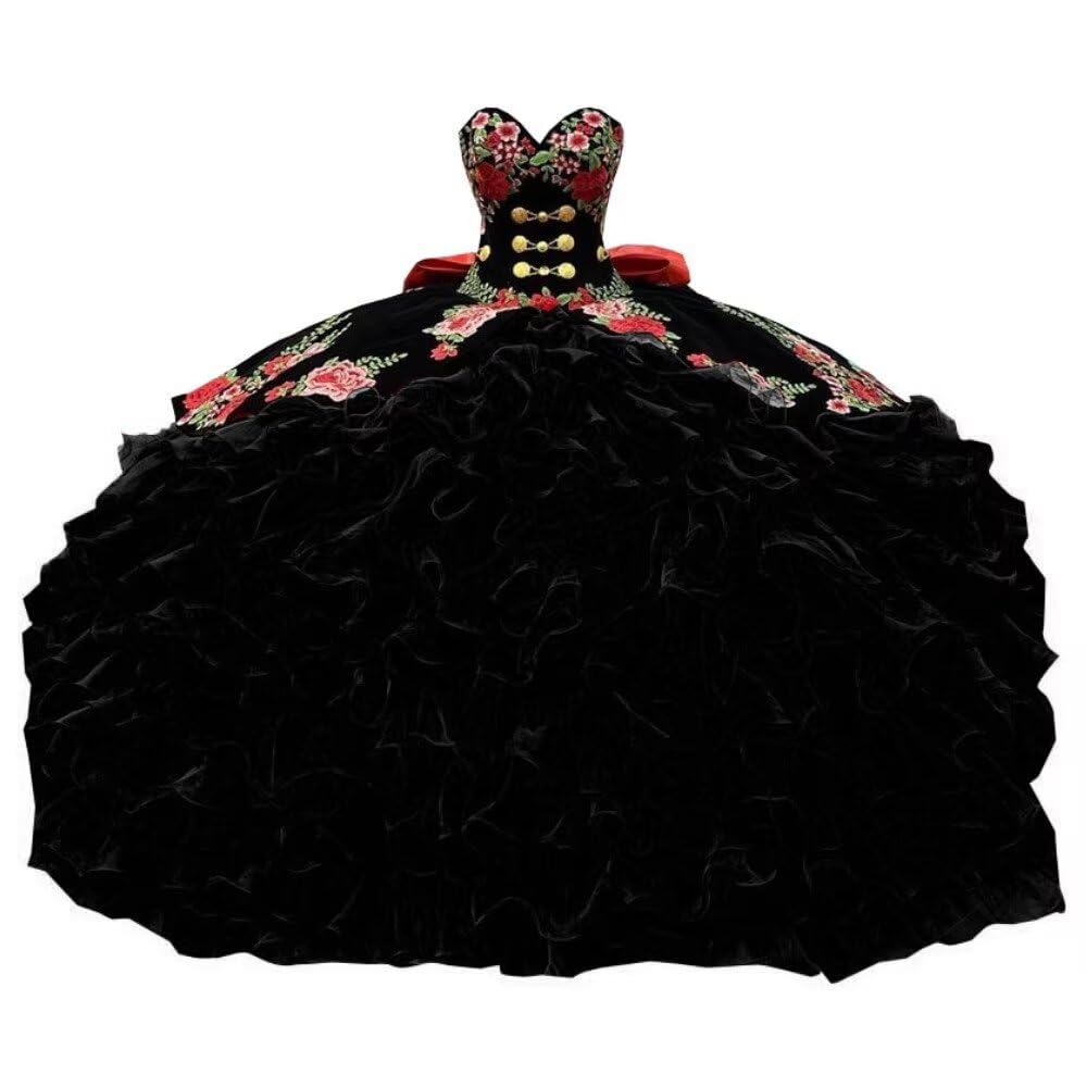Red Floral African Flowers Patterned Black Velvet Ball Gown Sweetheart Prom Evening Bridesmaid Dresses for Women Teens Infants Toddler Puffy Y2K Princess Designer 0