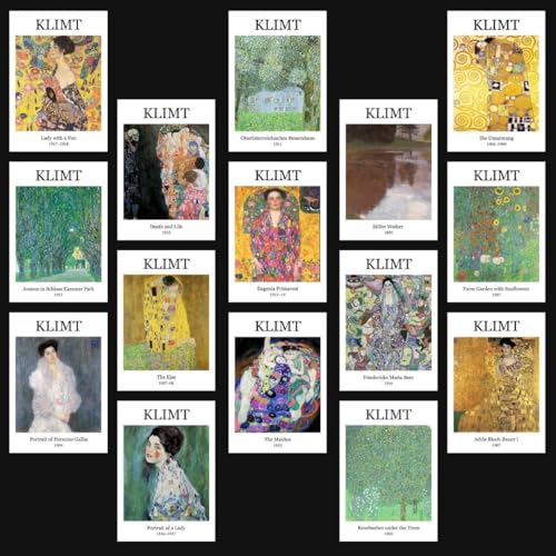 Image of Gustav Klimt Poster | Gustav Klimt Poster Paintings Polaroids | Aesthetic 15 Mini Posters (8.6 x 6 cm) | Posters of Klimt's Lady with Fan, Death and Life, The Kiss, and more | Gustav Klimt's Poster