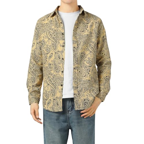 Allthemen Herren Blumen Hemden Leinen Bunte Hemd Langarmhemd Muster Paisley...