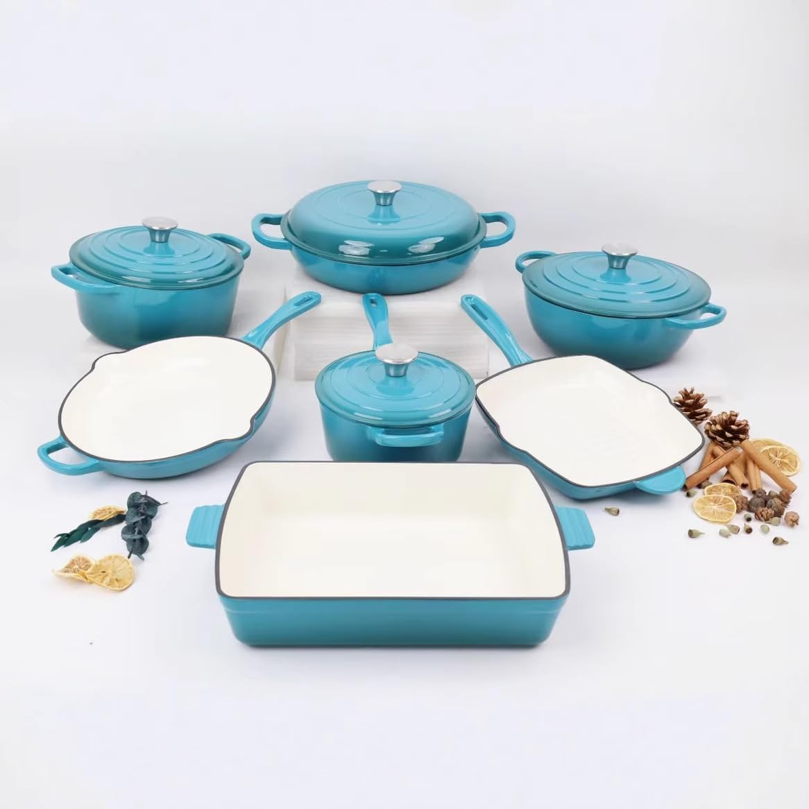 Chefs Choice 11-Piece Enamel Cast Iron Casserole Cookware Set with