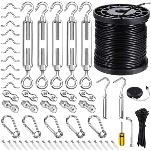 BLIKA String Light Hanging Kits, 250FT Coated Stainless Steel 304 Wire Rope, Outdoor Light Guide...