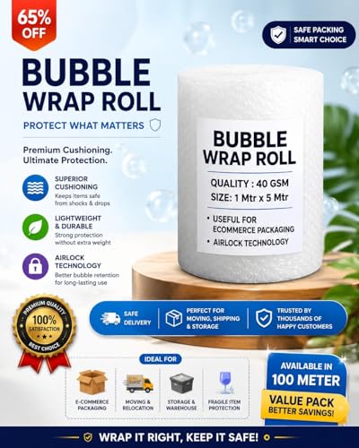 Image of Air Bubble Wrap Packing Roll 10 meter | Protective Cushioning Wrap for Packaging & Moving | Lightweight Bubble Packaging Roll for Fragile Items, Glassware, & Shipping (10 meter)
