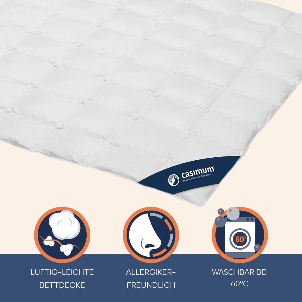 Luxus Sommer Daunendecke extra-leicht | Bettdecke 135 x 200 cm | Füllung: 100% weiße, Neue Daunen | allergikerfreundlich | Made in Germany | weiß