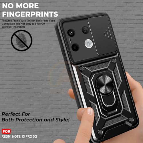 Image of Armor Bumper Back Cover Case for REDMI Note 13 PRO 5G Rotating Camera Cover, Ring Holder & Kickstand | Heavy Duty & 360 Degree Protection REDMI Note 13 PRO 5G Back Cover (Black)