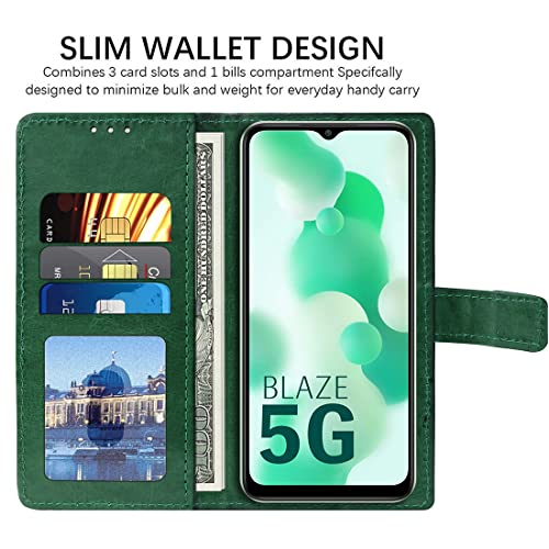 Image of Flip Cover Back Case for Lava Blaze 5G | Premium Leather Finish | Inbuilt Pockets & Stand | Flip Cover Back Case for Lava Blaze 5G (Green)