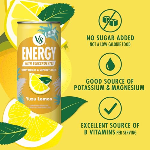 Image of V8 Energy Yuzu Lemon Energy Drink, 8 fl oz Can, 6 pack (Case of 4)