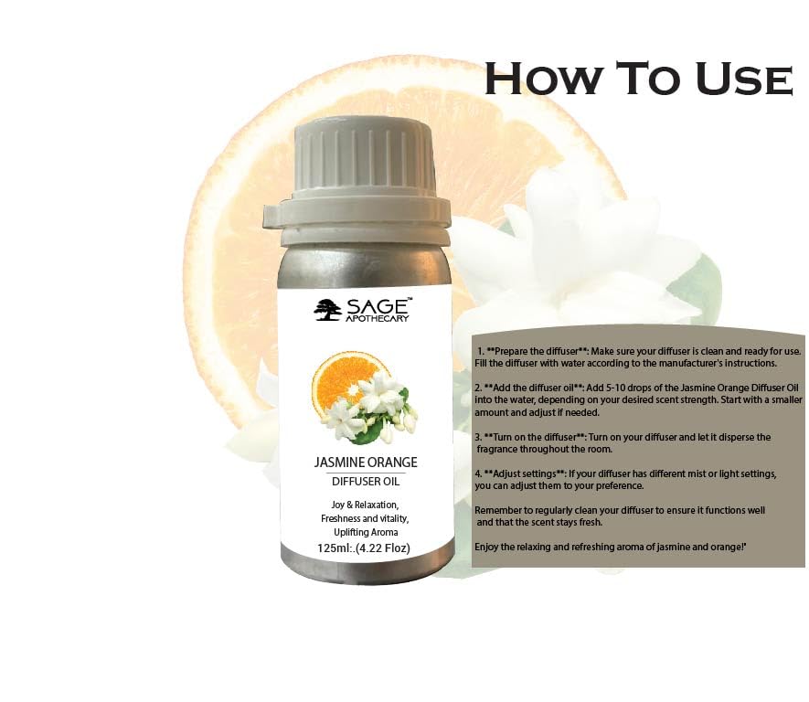 Image of Sage Apothecary Diffuser Oil for Relaxation, Calm Mood, 125 ml (125 ml, Jasmine Orange)