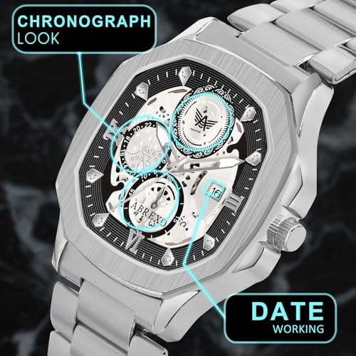 Image of Godfather Square Chrono Look New Golden Date Working Stainless Steel Strap Boys Analog Watches