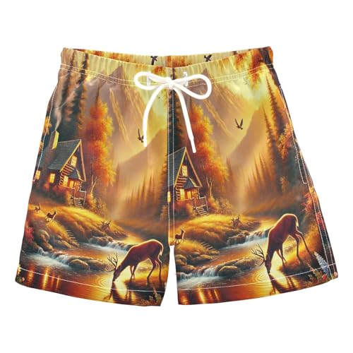 Fall Deer River Boys Swim Trunks Quick Dry Toddler Swimsuit Boy Bathing Suits Board Shorts Swimwear L Multi