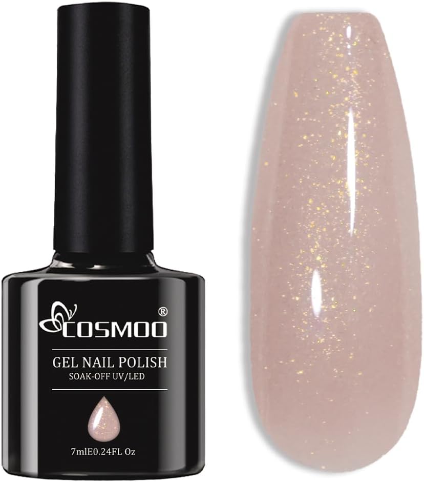 COSMOONude Gel Nail Polish Apricot Glitter Shimmer Neutral Sheer Jelly Gel Polish Soak Off LED UV Curing Requires
