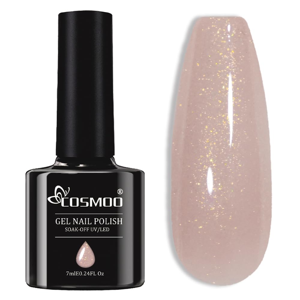 COSMOONude Gel Nail Polish Apricot Glitter Shimmer Neutral Sheer Jelly Gel Polish Soak Off LED UV Curing Requires