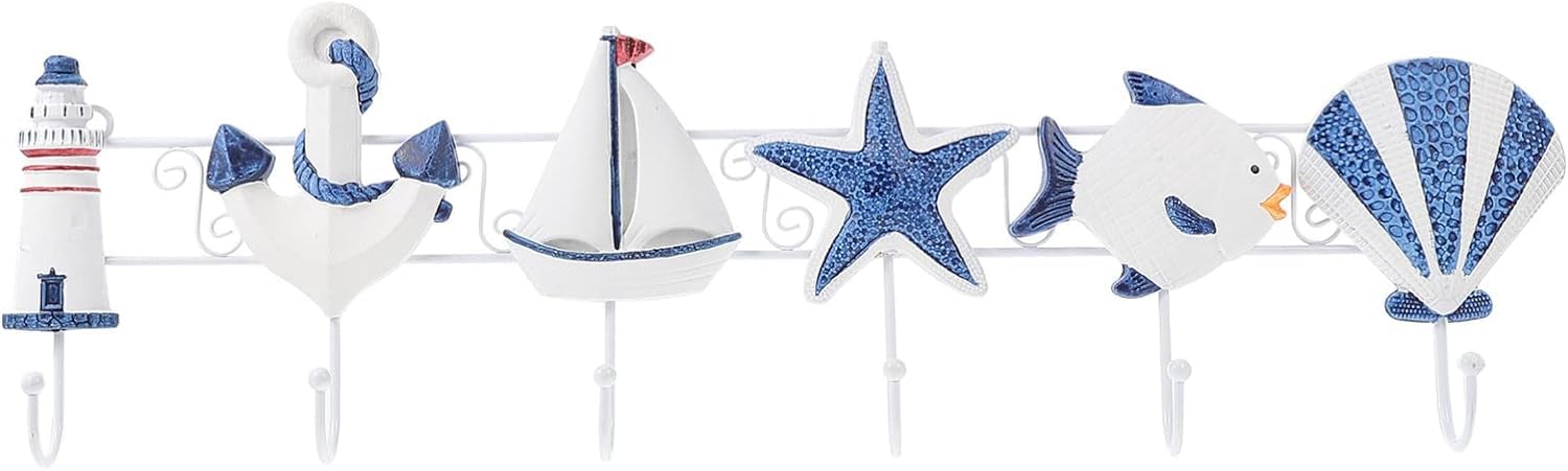 Iron Sea Gancio da parete per cappello/portachiavi/bagno/borsetta/vestiti/cappotto/telo da spiaggia gancio a tema nautico - A, 56,5 x 4 x 18 cm A