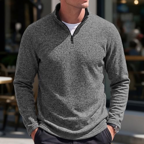 Mens Quarter Zip Pullover Fleece Lined Textured Vintage Fall Sweatshirts - image 2