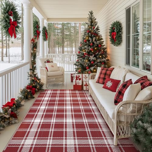 GENIMO Christmas Outdoor Rug for Patio, 5'x8' Waterproof Reversible Plastic Straw Rugs, Lightweight RV Camping Mat for Camper, Balcony, Deck, Backyard, Picnic, Red & White GENIMO Christmas Outdoor Rug for Patio, 5'x8' Waterproof Reversible Plastic Straw Rugs, Lightweight RV Camping Mat for Camper, Balcony, Deck, Backyard, Picnic, Red & White