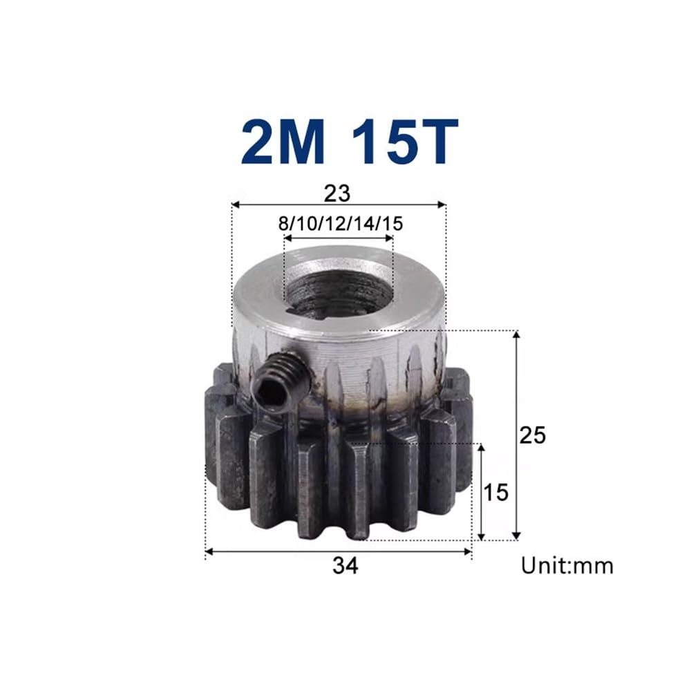 Pignon de crémaillère à engrenage droit, 1 pièce, 2M 15T, 15 dents, Mod, alésage 8/10/12/14/15mm, droites, positif(15mm keyway 5mm,9pcs 2M 15 Teeth)